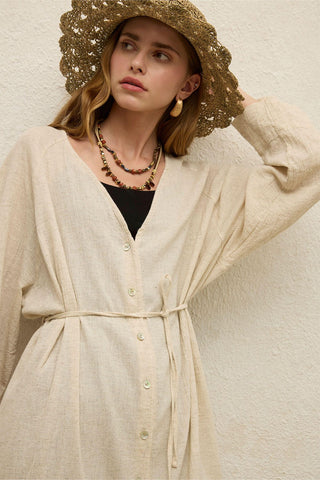 Cotton Tie-Waist Long Tunic Natural