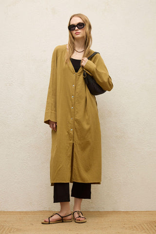 Cotton Tie-Waist Long Tunic Sand