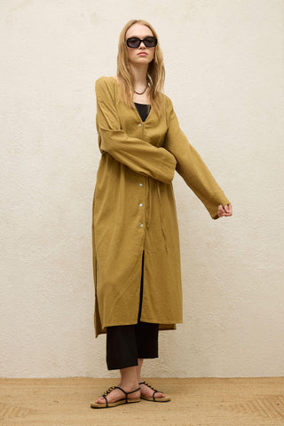 Cotton Tie-Waist Long Tunic Sand