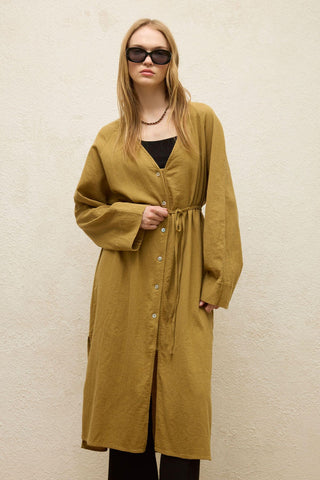 Cotton Tie-Waist Long Tunic Sand