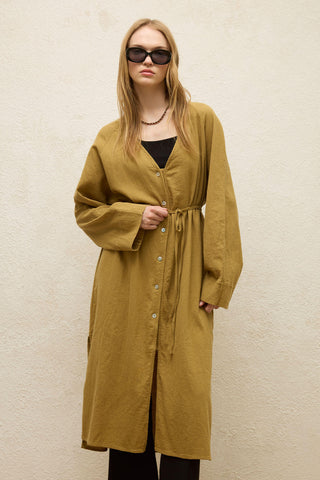 Cotton Tie-Waist Long Tunic Sand