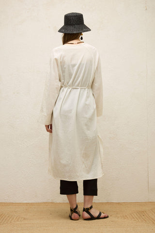 Cotton Tie-Waist Long Tunic Ecru