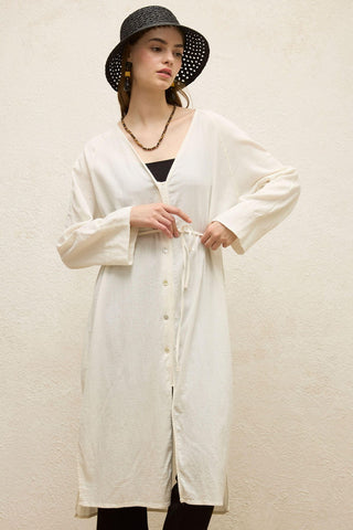 Cotton Tie-Waist Long Tunic Ecru