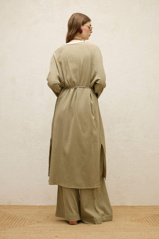 Cotton Tie-Waist Long Tunic Sage