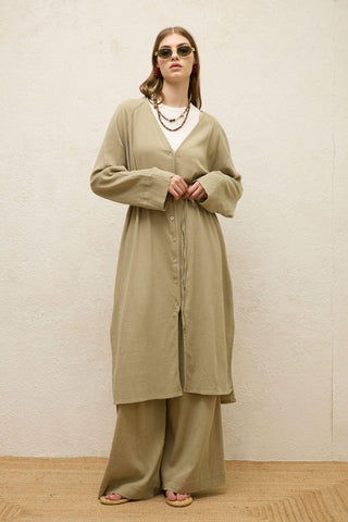 Cotton Tie-Waist Long Tunic Sage