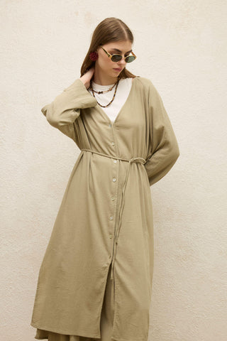 Cotton Tie-Waist Long Tunic Pistachio