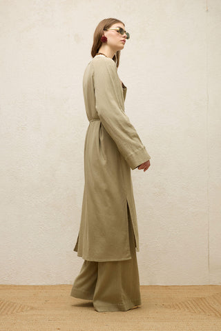 Cotton Tie-Waist Long Tunic Pistachio