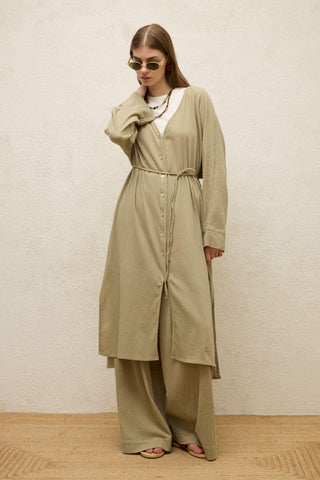 Cotton Tie-Waist Long Tunic Pistachio