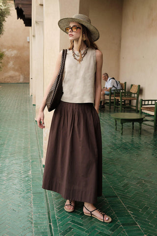 Pleated Voile Skirt Brown