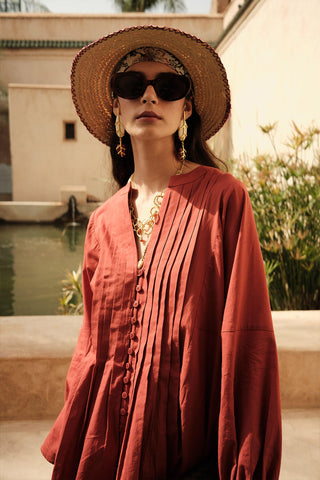 Pileli Detaylı Voile Tunik Turuncu