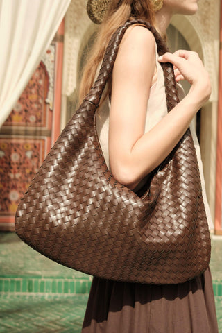 Frances Large Knit Bag Dark Brown