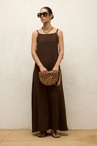 Strappy Cotton Dress Dark Brown