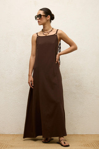 Strappy Cotton Dress Dark Brown