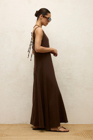 Strappy Cotton Dress Dark Brown