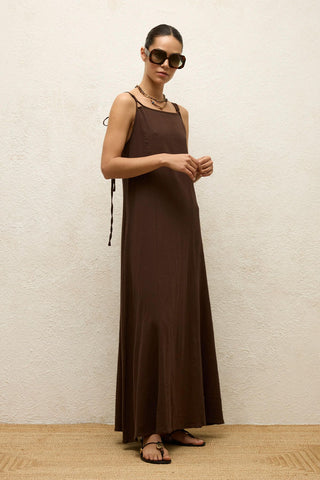 Strappy Cotton Dress Dark Brown