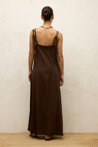 Strappy Cotton Dress Dark Brown