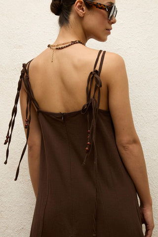 Strappy Cotton Dress Dark Brown