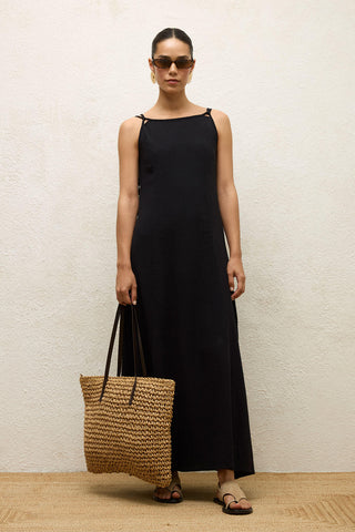 Strappy Cotton Dress Black