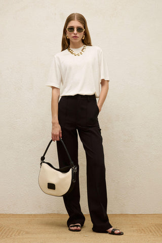 Front Seam Straight Pants Black