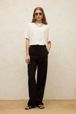 Front Seam Straight Pants Black