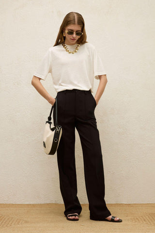 Front Seam Straight Pants Black