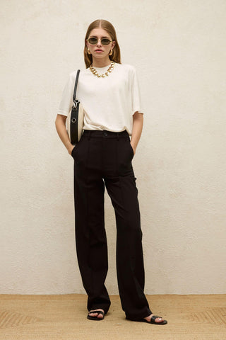 Front Seam Straight Pants Black