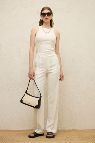 Front Seam Straight Pants White