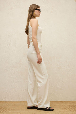 Front Seam Straight Pants White