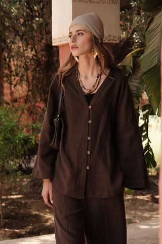 Buttoned Linen Shirt Dark Brown