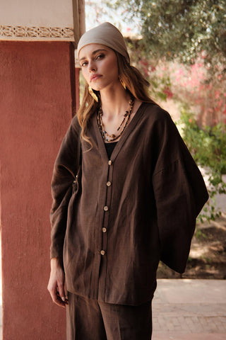 Buttoned Linen Shirt Dark Brown