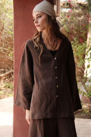 Buttoned Linen Shirt Dark Brown