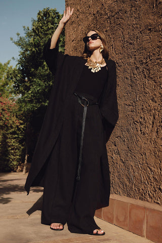 Long Linen Kimono Jacket Black