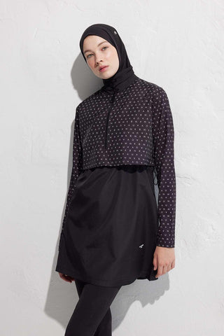 Black Logo Parachute Fabric 3 Piece Modest Swim Set Standard