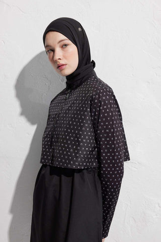 Black Logo Parachute Fabric 3 Piece Modest Swim Set Standard