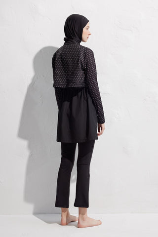 Black Logo Parachute Fabric 3 Piece Modest Swim Set Standard