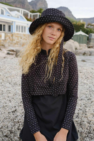 Black Logo Parachute Fabric 3 Piece Modest Swim Set Standard