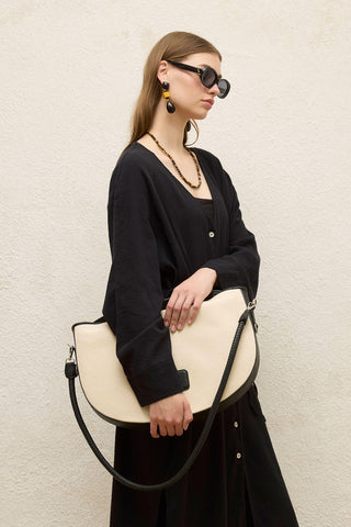 Large Oval Natural Canvas Bag Black