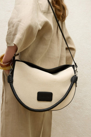 Natural Canvas Oval Bag Black