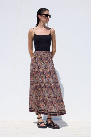 Patterned Wrap Viscose Skirt Ethnic