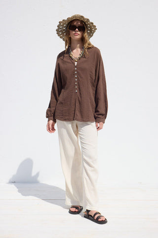 Button Up Muslin Shirt Brown