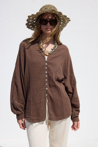 Button Up Muslin Shirt Brown