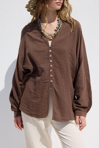 Button Up Muslin Shirt Brown