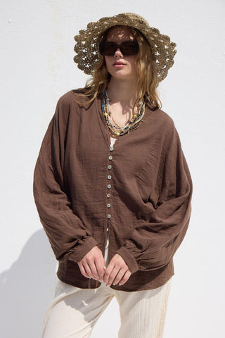 Button Up Muslin Shirt Brown