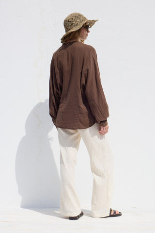 Button Up Muslin Shirt Brown