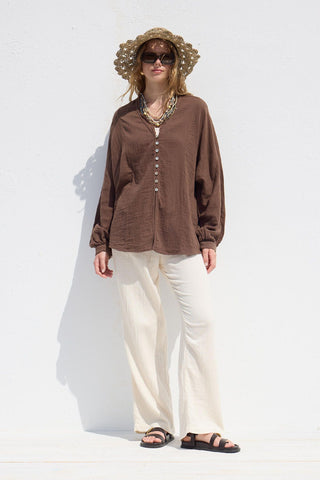 Button Up Muslin Shirt Brown