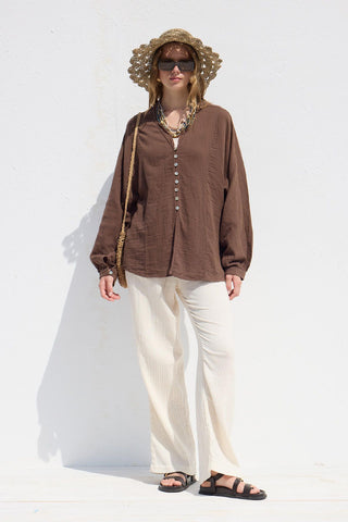 Button Up Muslin Shirt Brown