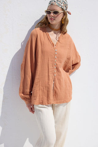 Button Up Muslin Shirt Orange