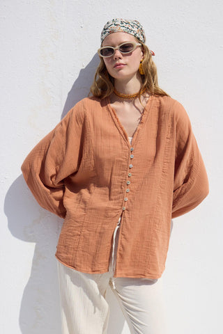 Button Up Muslin Shirt Orange