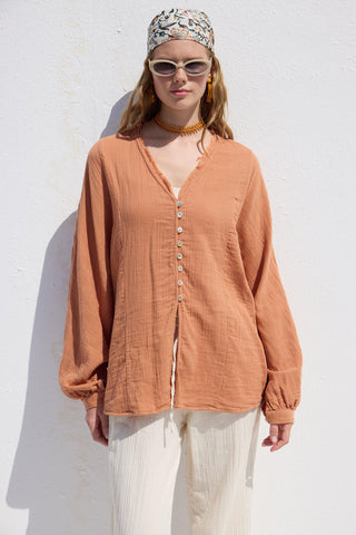 Button Up Muslin Shirt Orange