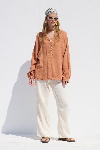 Button Up Muslin Shirt Orange